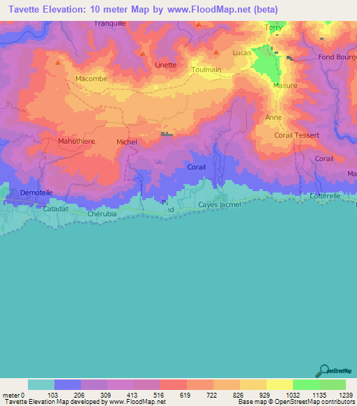 Tavette,Haiti Elevation Map