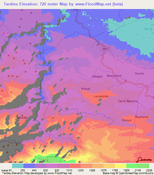 Tardieu,Haiti Elevation Map