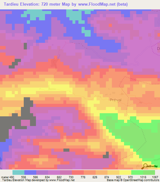 Tardieu,Haiti Elevation Map