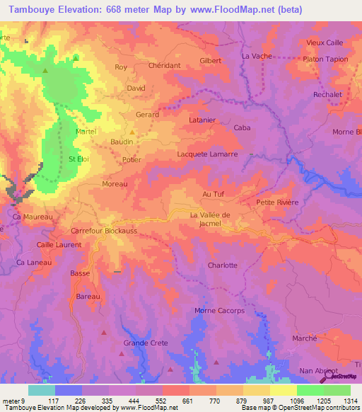Tambouye,Haiti Elevation Map