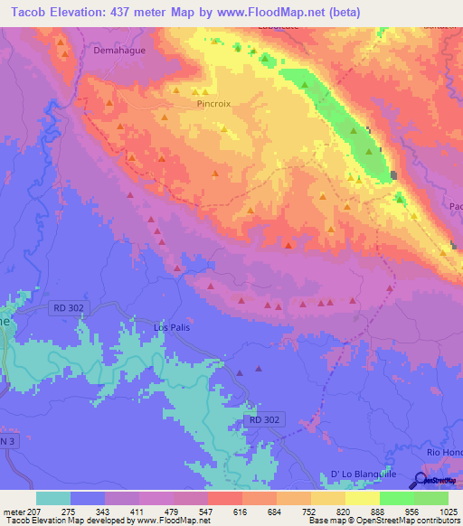 Tacob,Haiti Elevation Map