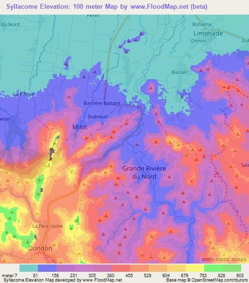 Syllacome,Haiti Elevation Map