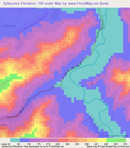 Syllacome,Haiti Elevation Map