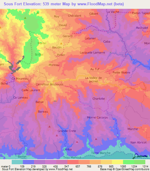 Sous Fort,Haiti Elevation Map