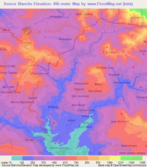 Source Blanche,Haiti Elevation Map