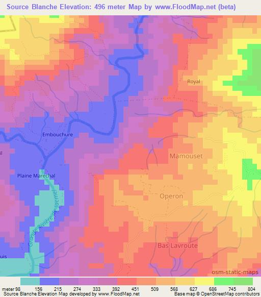 Source Blanche,Haiti Elevation Map