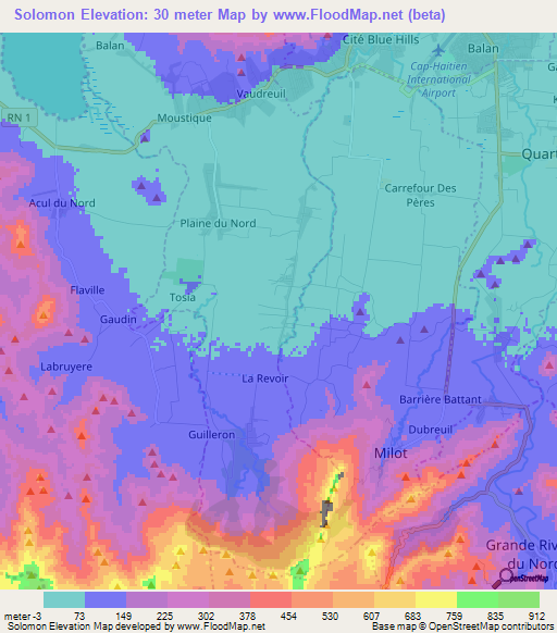 Solomon,Haiti Elevation Map