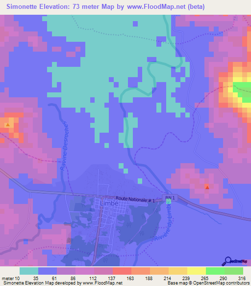 Simonette,Haiti Elevation Map