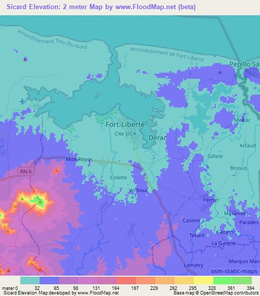 Sicard,Haiti Elevation Map