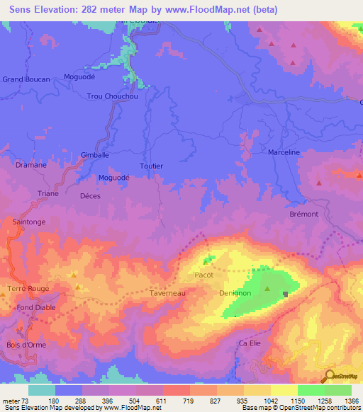 Sens,Haiti Elevation Map