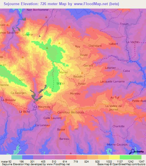 Sejourne,Haiti Elevation Map