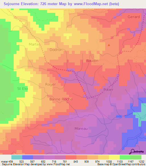 Sejourne,Haiti Elevation Map