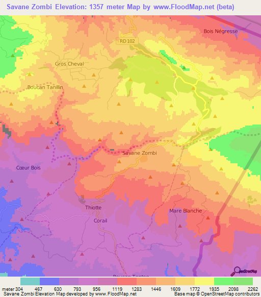 Savane Zombi,Haiti Elevation Map