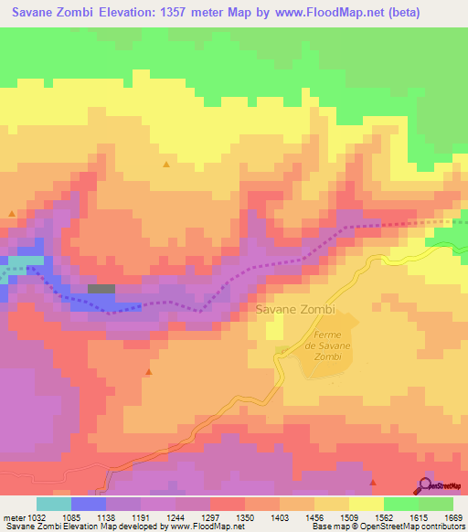 Savane Zombi,Haiti Elevation Map