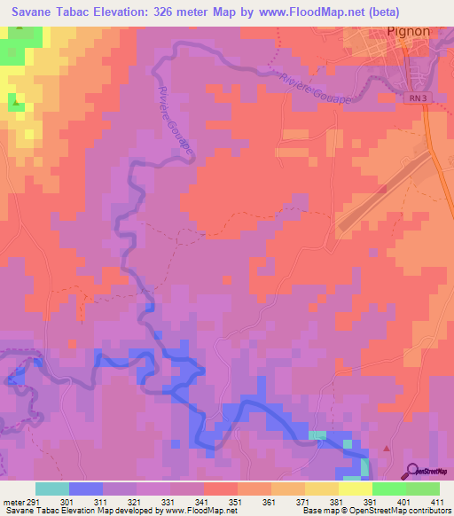 Savane Tabac,Haiti Elevation Map