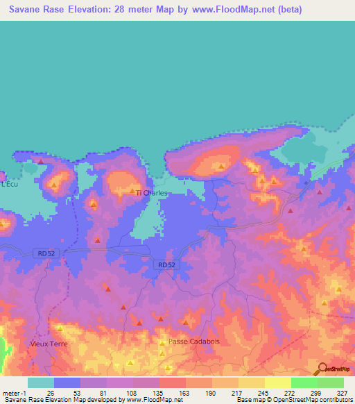 Savane Rase,Haiti Elevation Map