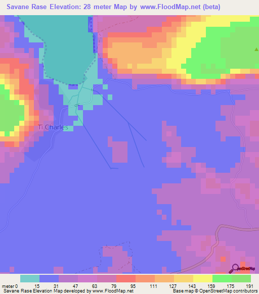 Savane Rase,Haiti Elevation Map