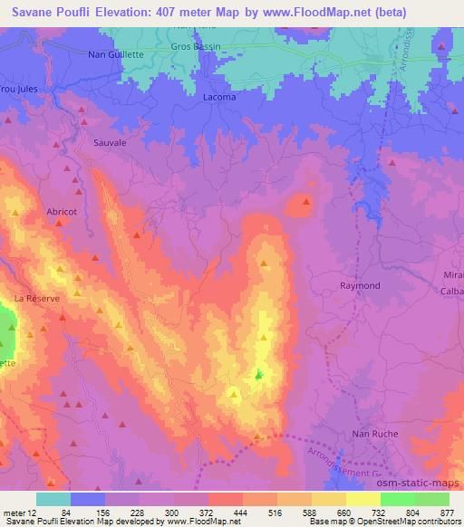 Savane Poufli,Haiti Elevation Map