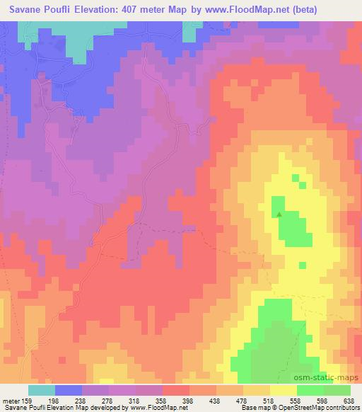 Savane Poufli,Haiti Elevation Map