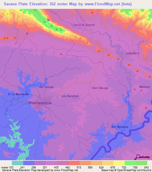 Savane Plate,Haiti Elevation Map