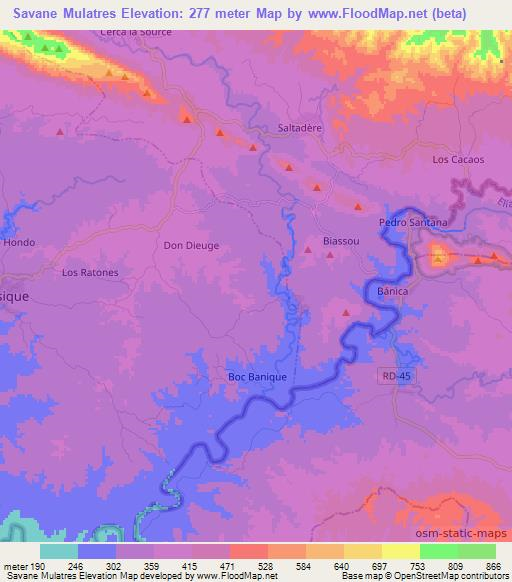 Savane Mulatres,Haiti Elevation Map