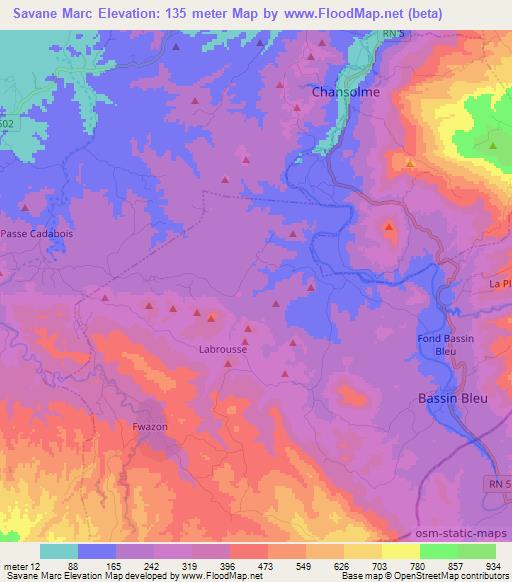 Savane Marc,Haiti Elevation Map