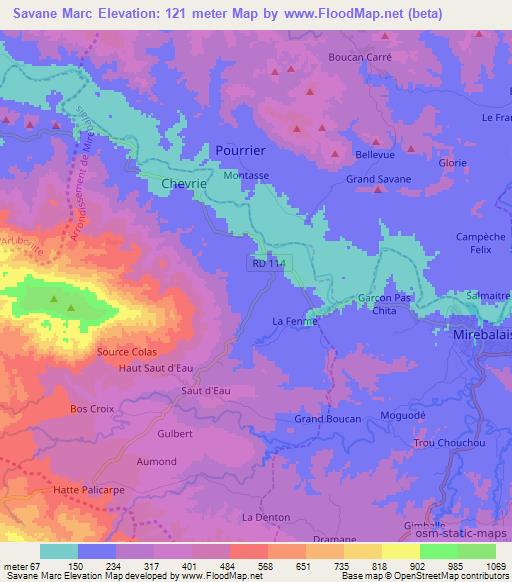 Savane Marc,Haiti Elevation Map