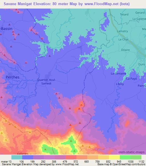 Savane Manigat,Haiti Elevation Map