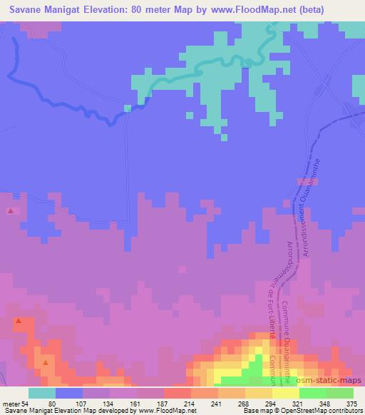 Savane Manigat,Haiti Elevation Map