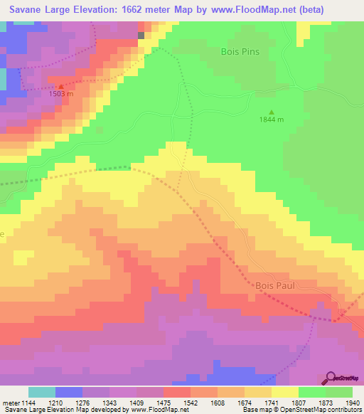 Savane Large,Haiti Elevation Map