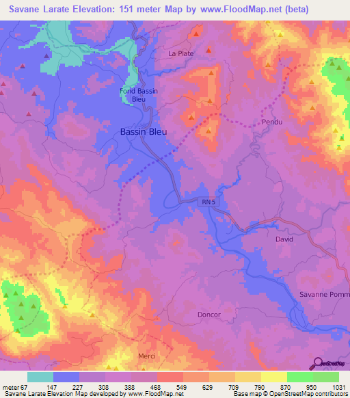 Savane Larate,Haiti Elevation Map