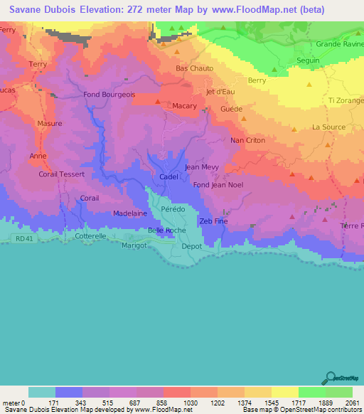 Savane Dubois,Haiti Elevation Map