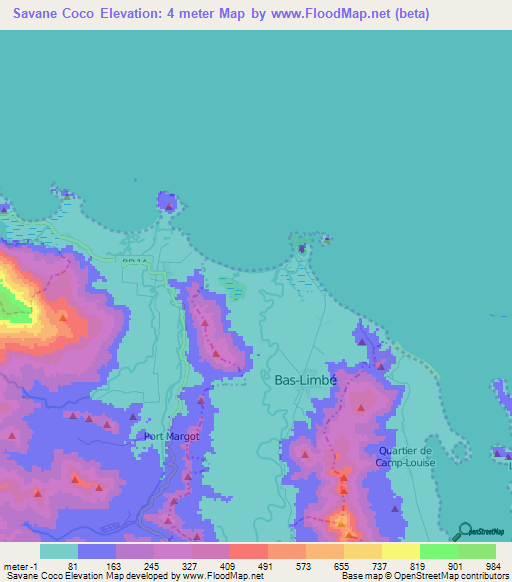 Savane Coco,Haiti Elevation Map