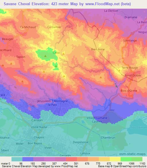 Savane Cheval,Haiti Elevation Map