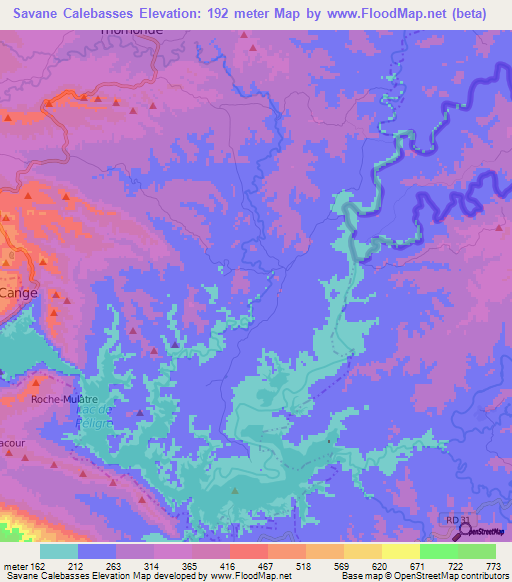 Savane Calebasses,Haiti Elevation Map