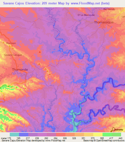 Savane Cajou,Haiti Elevation Map