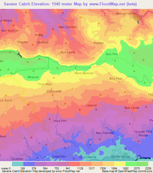 Savane Cabrit,Haiti Elevation Map