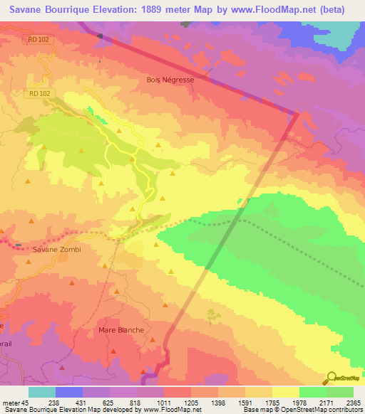 Savane Bourrique,Haiti Elevation Map