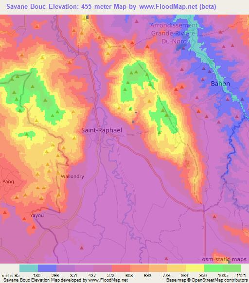 Savane Bouc,Haiti Elevation Map