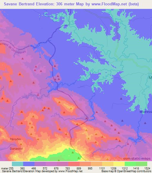 Savane Bertrand,Haiti Elevation Map