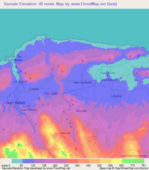 Sauvale,Haiti Elevation Map