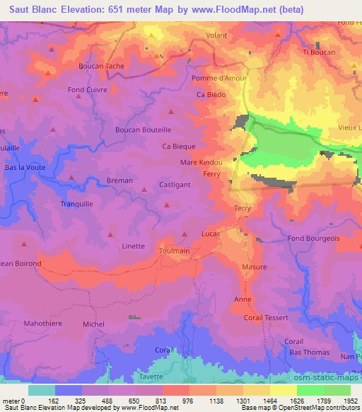 Saut Blanc,Haiti Elevation Map