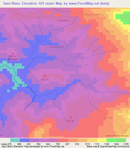 Saut Blanc,Haiti Elevation Map