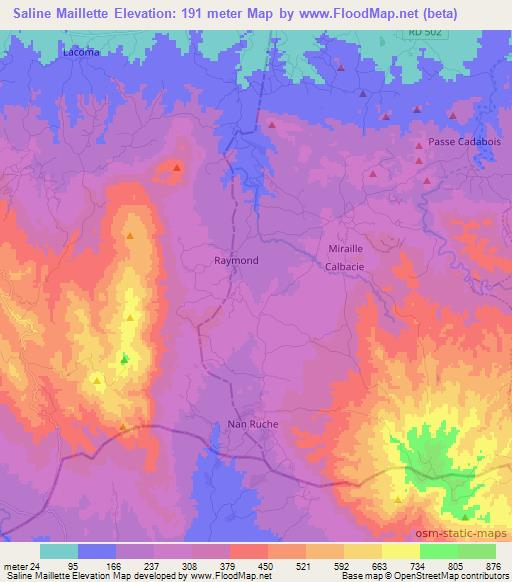 Saline Maillette,Haiti Elevation Map