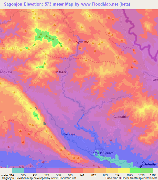 Sagonjou,Haiti Elevation Map