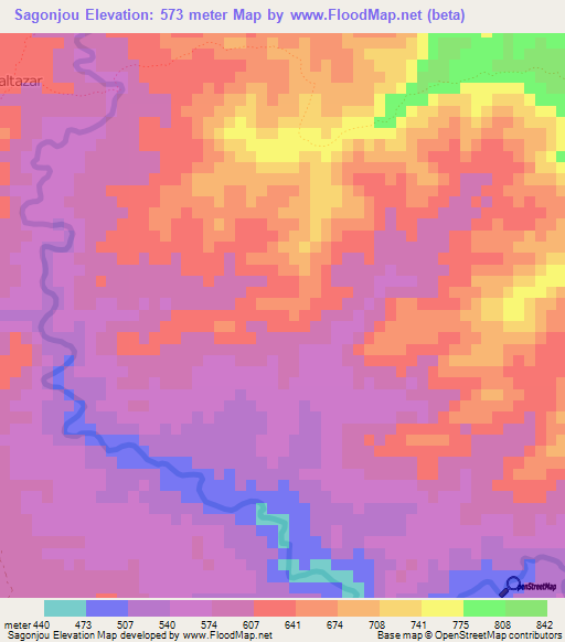 Sagonjou,Haiti Elevation Map