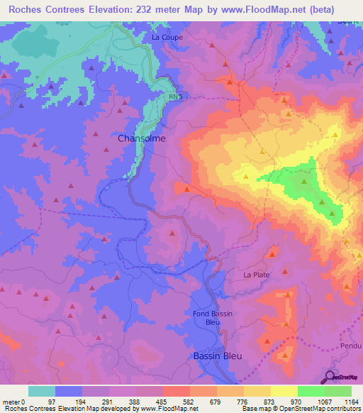 Roches Contrees,Haiti Elevation Map