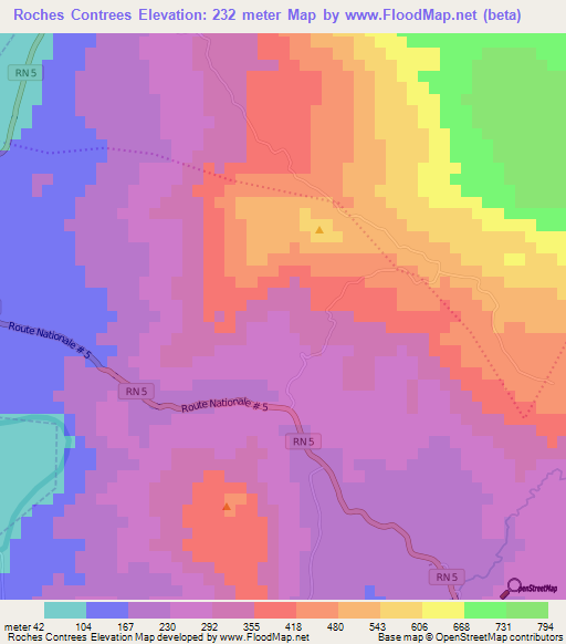 Roches Contrees,Haiti Elevation Map