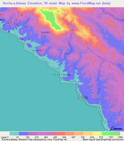 Roche-a-Bateau,Haiti Elevation Map