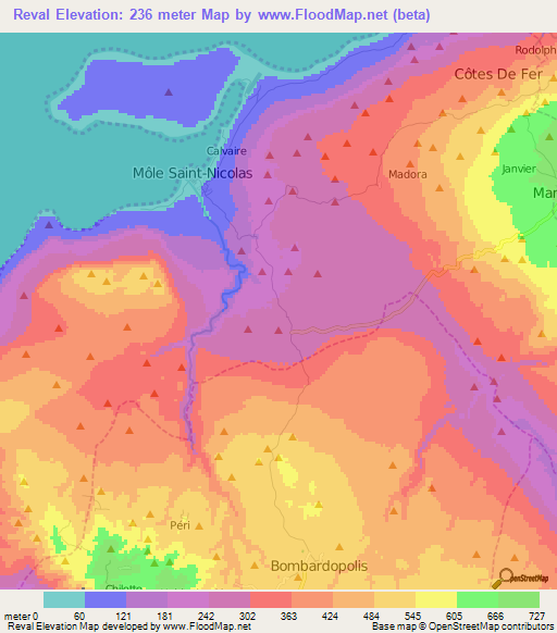 Reval,Haiti Elevation Map